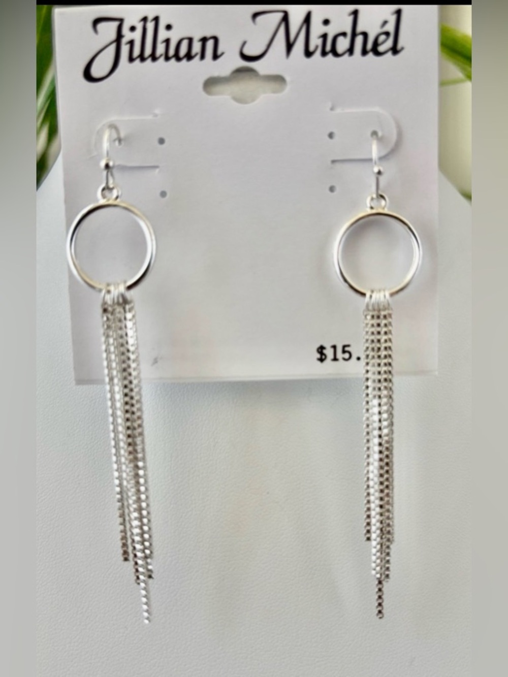Jillian Michel Open circle silvertone,dangle chains,fish hook earrings